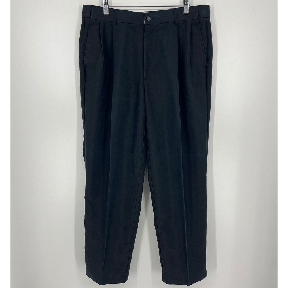 Tasso Elba Golf Mens 36x32 Black Pleated Modal Blend Dress Pants Trousers